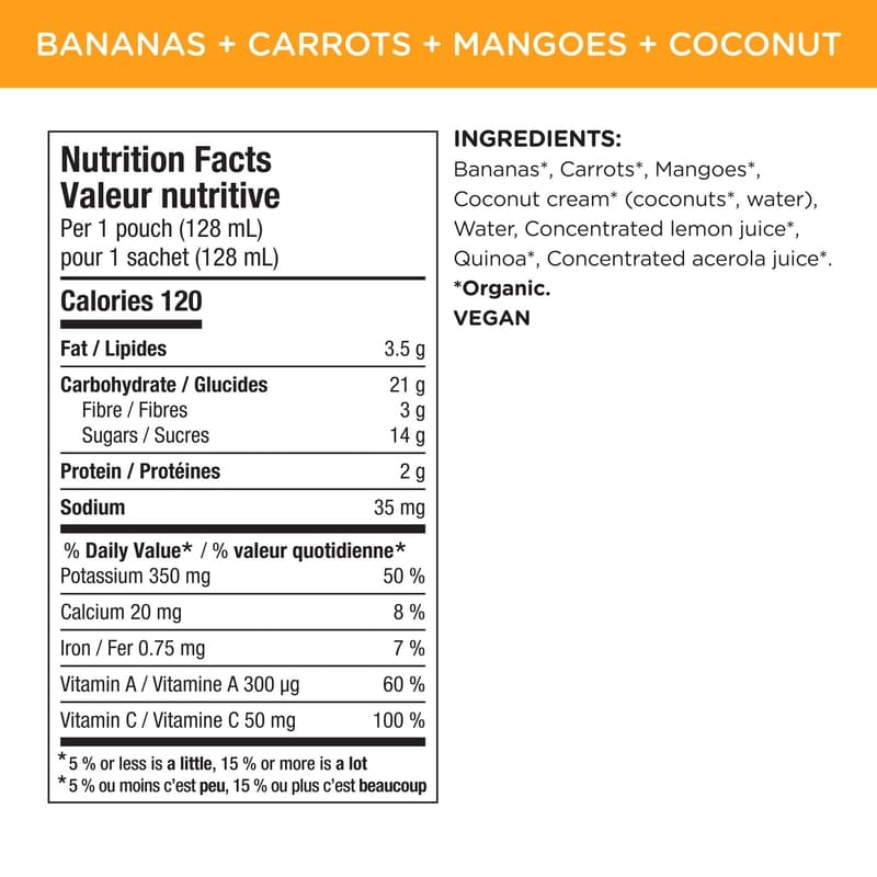 Organic Bananas, Carrots, Mangoes + Coconut Puree