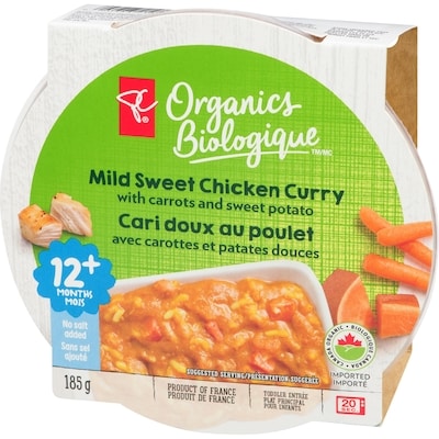 Plat principal pour enfants avec cari doux au poulet Biologique