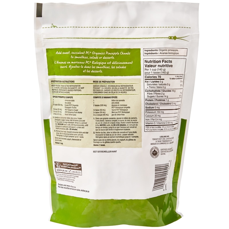 Frozen Pineapple Chunks, Organic