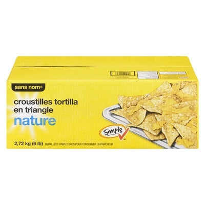 Sans Nom Croustilles tortilla triangulaires, nature 2x1.36 kg, 0,88 $/100g