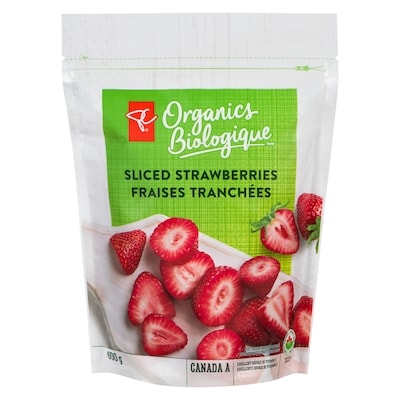 PC Organics Organic Sliced Strawberries 600 g, $1.42/100g