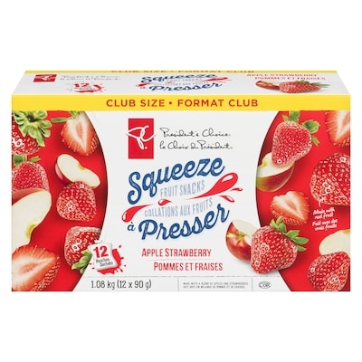 President's Choice Apple Strawberry Squeeze Fruit Snacks 12x90.0 g, $0.72/100g