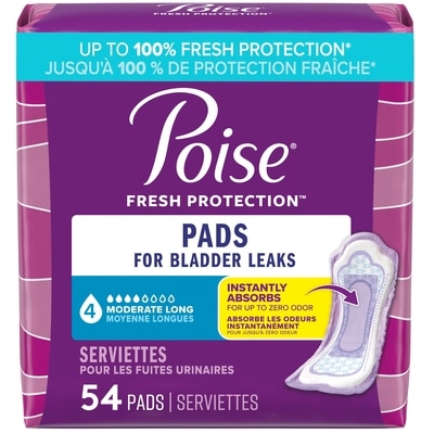 Poise Incontinence & Postpartum Pads for Bladder Leaks, 4 Drop Moderate Absorbency, Long Length, 54 Count 54 ea, $0.43/1ea