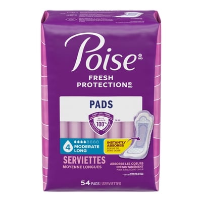 Poise Serviettes d’incontinence, longue, 54 unités 54 ea, 0,36 $/1ch