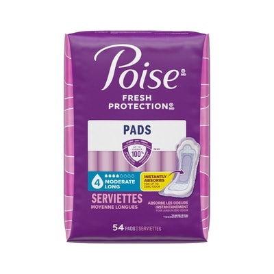 Poise Serviettes d’incontinence, longue, 54 unités 54 ea, 0,41 $/1ch