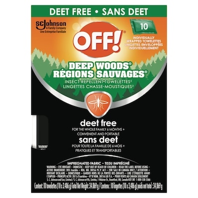Off! Régions sauvages Lingettes chasse-moustiques sans Deet, 10 lingettes 10x1.0 ea, 1,40 $/1ch