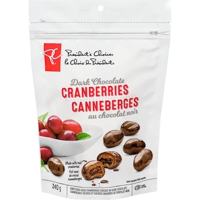 President's Choice Dark Chocolate Covered Cranberries 340 g, $2.79/100g