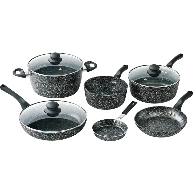 President's Choice 9 Piece Non-Stick Forged Cookware Set with Soft Grip Handles and Aluminum Base for Even Heat Distribution, Induction Compatible, Black