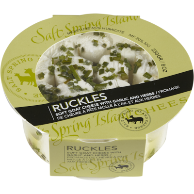 Saltspring Soft Goat Cheese With Garlic And Herbs Ruckles 20% Mf 230 g, $8.26/100g
