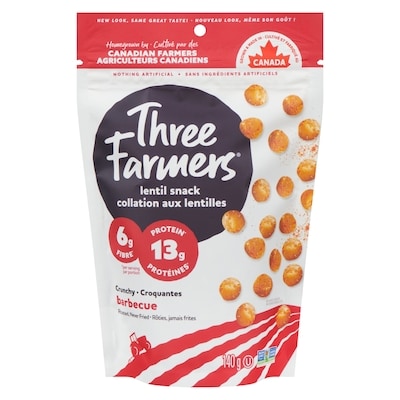 Three Farmers Collation aux Lentilles Barbecue 140 g, 3,78 $/100g