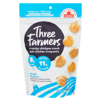 Three Farmers Pois chiches rôtis légèrement salés 120 g, 3,33 $/100g