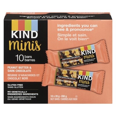 Kind Mini-barres  Amandes, beurre d'arachide et chocolat noir 200 g, 4,50 $/100g