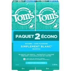 Tom’s of Maine Luminous White Dentifrice Blanchissant Naturel, Menthe 85 ml, 11,75 $/100ml