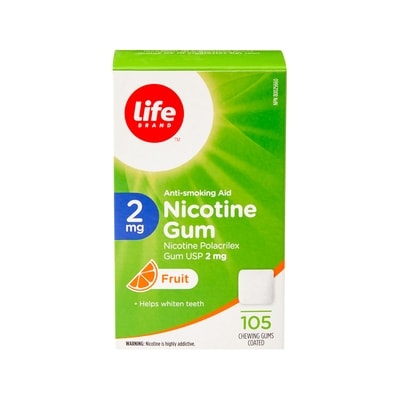 Life Gomme de nicotine à 2 mg à saveur de fruits, 105 gommes enrobées 105 ea, 0,36 $/1ch