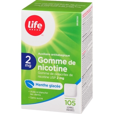 Gomme de nicotine 2 mg à saveur de menthe poivrée, 105 gommes enrobées