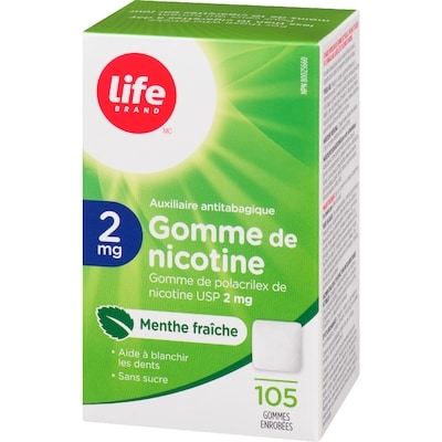 Gomme de nicotine 2 mg à saveur de menthe, 105 gommes à mâcher
