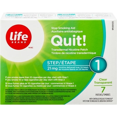 Life Auxiliaire antitabagique : timbre de nicotine transdermique, étape 1 7 ea, 4,07 $/1ch