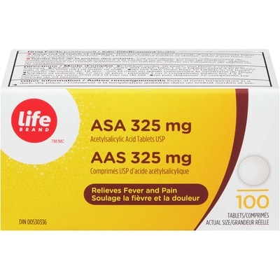 Life Acide acétylsalicylique (AAS), 325 mg 100 ea, 0,08 $/1ch