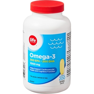 Life Oméga-3 1000 mg, 200 gélules 200 ea, 0,07 $/1ch
