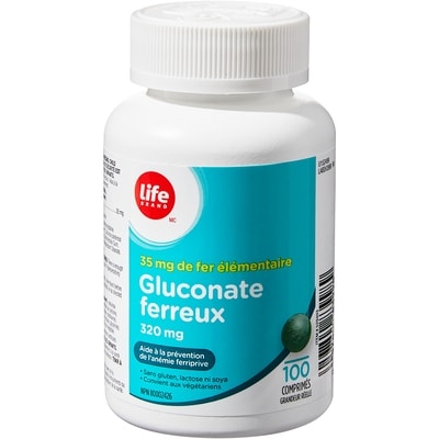 Life Gluconate ferreux 320 mg, 100 comprimés 100 ea, 0,08 $/1ch