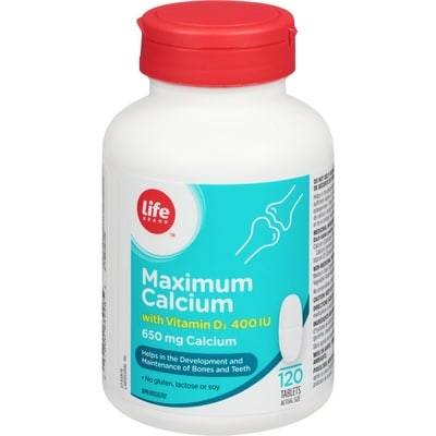 Life Brand Maximum Calcium With Vitamin D3 400 Iu 650 Mg Calcium 120 Tablets 120 ea, $0.11/1ea