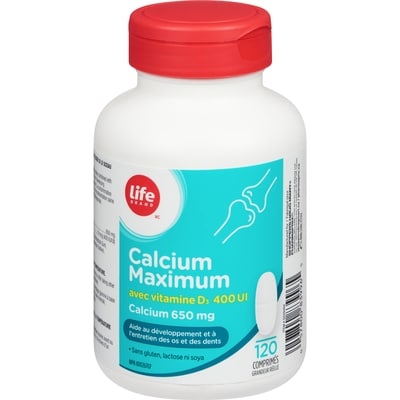 Life Calcium maximum avec vitamine D3 400 UI, 650 mg de calcium, 120 comprimés 120 ea, 0,11 $/1ch