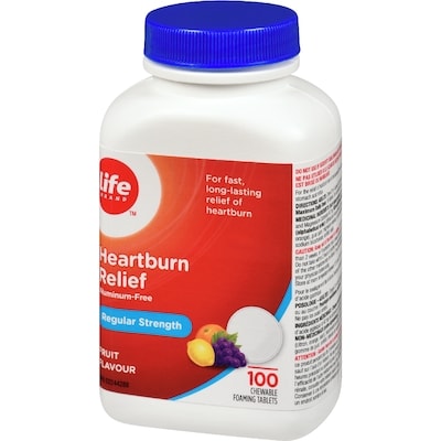 Regular Strength Fruit Flavour Heartburn Relief 100 Chewable Foaming Tablets