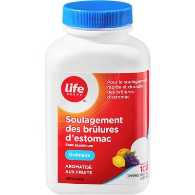 Life Soulagement des brûlures d’estomac ordinaire, 100 comprimés aromatisés aux fruits 100 ea, 0,19 $/1ch