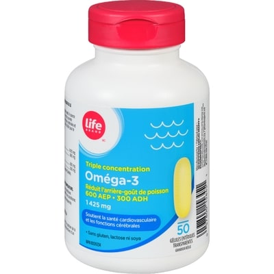 Life Oméga 3 triple strength, 50 gélules 50 ea, 0,30 $/1ch