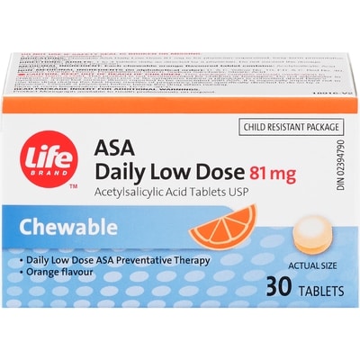 Life Brand Asa Daily Low Dose Acetylsalicylic Acid Tablets Usp 30 ea, $0.10/1ea