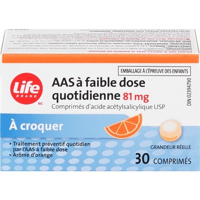Life Aas à faible dose quotidienne comprimés d’acide acétylsalicylique usp 30 ea, 0,10 $/1ch