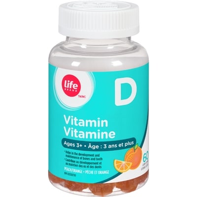 Life Brand Vitamin D Gummies, Age 3+, Peach/Orange 60 ea, $0.18/1ea