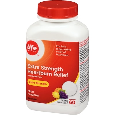 Extra Strength Fruit Flavour Heartburn Relief 60 Chewable Foaming Tablets