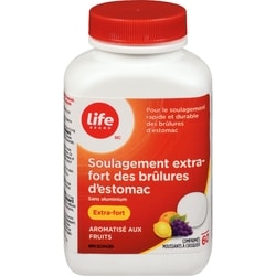Life Soulagement Des Brûlures D’Estomac, Extra Fort, Saveur De Fruits 60 ea, 0,21 $/1ch