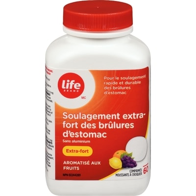 Life Soulagement Des Brûlures D’Estomac, Extra Fort, Saveur De Fruits 60 ea, 0,22 $/1ch