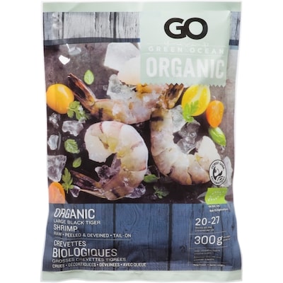 Green Ocean Shrimp Organic Large Black Tiger 300 g, $5.33/100g