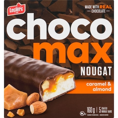 Leclerc Barres Chocomax nougat, caramel et amandes 160 g, 1,87 $/100g