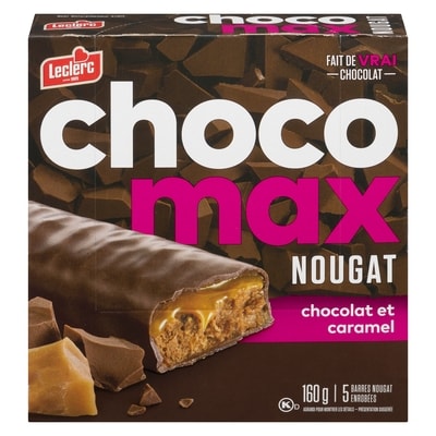 Leclerc Barres Chocomax nougat, chocolat et caramel 160 g, 1,87 $/100g