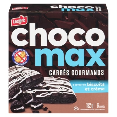 Leclerc Chocomax carrés gourmands à saveur de biscuits et crème, 6 carrés 192 g, 1,71 $/100g