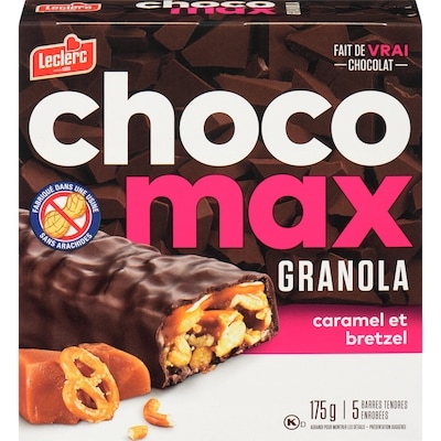 Leclerc Barres Choco Max, caramel et bretzel 175 g, 1,88 $/100g