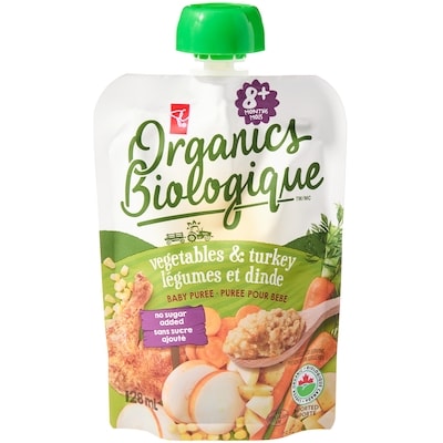 PC Biologique Purée pour bébé Légumes et dinde Biologique 128 ml, 1,79 $/100ml