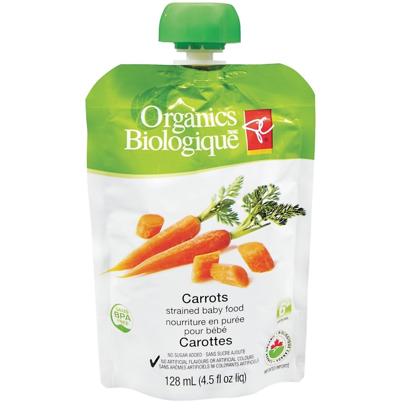 PC Organics Carrots Strained Baby Food 128 ml Real Canadian