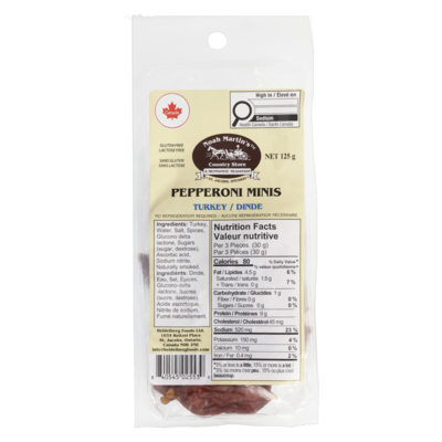 Noah Martin Pepperoni Minis Country Store, dinde 125 g, 6,39 $/100g