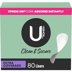 Clean & Secure Panty Liners, Light Absorbency, Extra Coverage, 80 Count