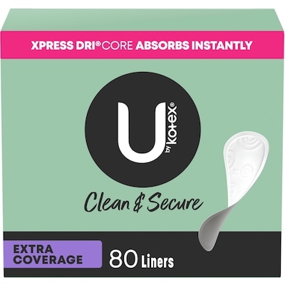 U by Kotex Clean & Secure Panty Liners, Light Absorbency, Extra Coverage, 80 Count 80 ea, $0.15/1ea
