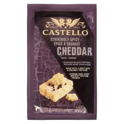 Castello Cheese Cheddar Cracked Black Pepper 34% M.F. 200 g, $5.00/100g