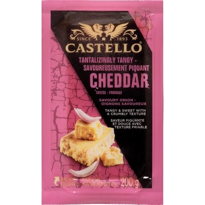 Castello Cheese Cheddar Savoury Onion 34% M.F. 200 g, $5.00/100g