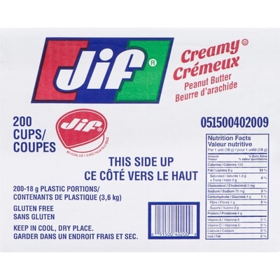 Jif Peanut Butter Creamy 200 Cups   200x18.0 g, $1.50/100g