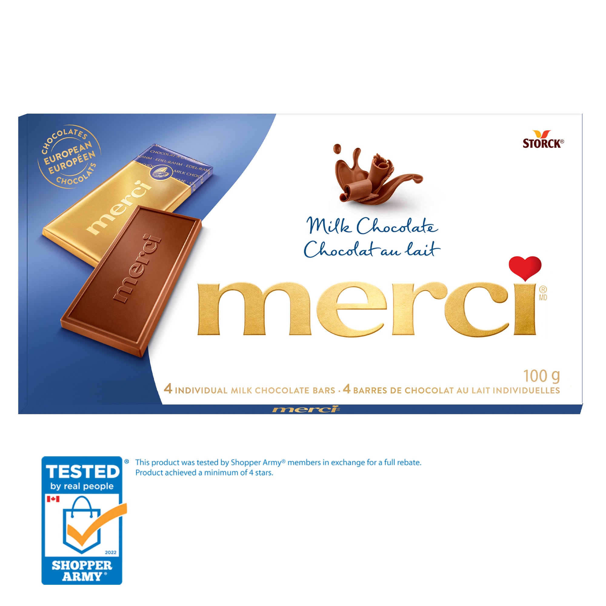 merci Chocolate bar, Milk 100 g, $4.99/100g