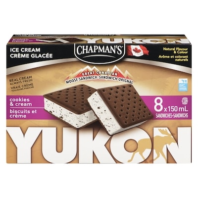 Chapman’s Yukon orignal sandwich biscuits et crème 8x150.0 ml, 0,38 $/100ml